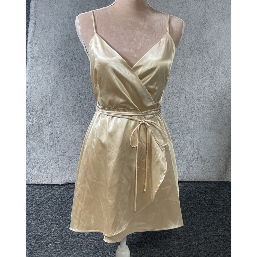 Lucy In The Sky‎ Cream Satin Adjustable Thin Straps Mini Wrap Dress S/M Coquette